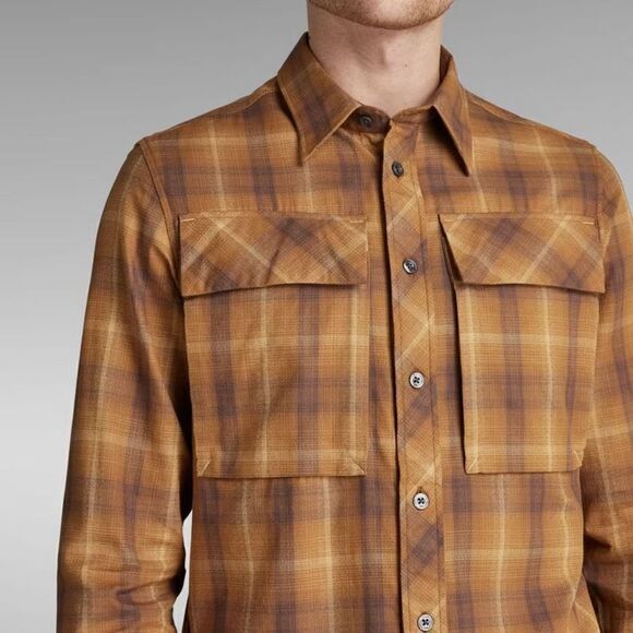 G-Star RAW NWT NAVY SEAL REGULAR SHIRT oxide ocre Carter check Sz M - Picture 2 of 9